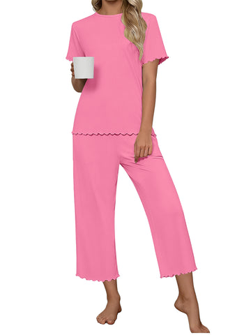UVN Pajamas for Women Short Sleeve Tops and Capri Pants Casual Womens Pajamas Sets with Pocket