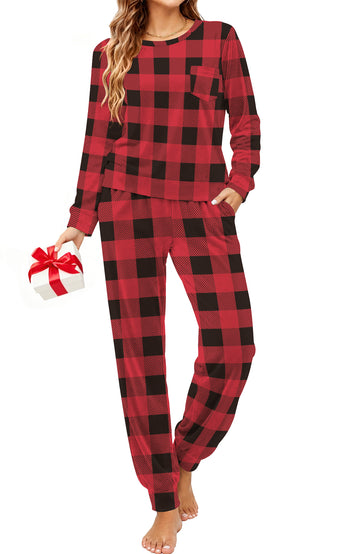 UVN Womens Velvet Pajamas Sets Winter 2 Piece Outfits Ladies Fleece Long Sleeve Sleepwear with Pockets