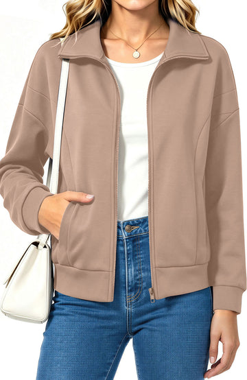 UVN Sweatshirts Jackets for Women Long Sleeve Lapel Zip Up Coats Ladies Trendy Fall Casual Outerwear Tops with Pockets