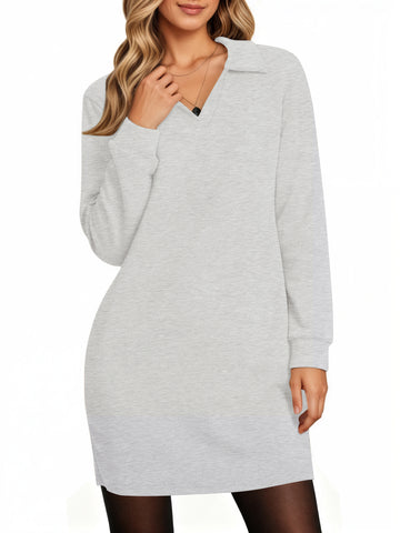 UVN Dresses for Women Long Sleeve Lapel Neck Dress Fall Casual Sweatshirt Dresses