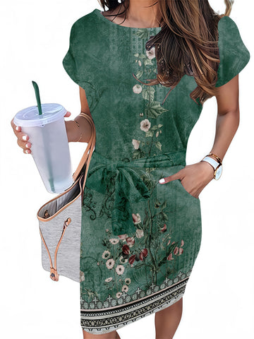 UVN Summer Dresses for Women Striped T Shirt Dress Casual Midi Dress Short Sleeve Sundress with Pockets