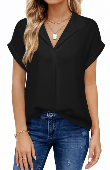 UVN Blouses for Women Summer Short Sleeve Work Shirts Dressy Casual V Neck Print Tops