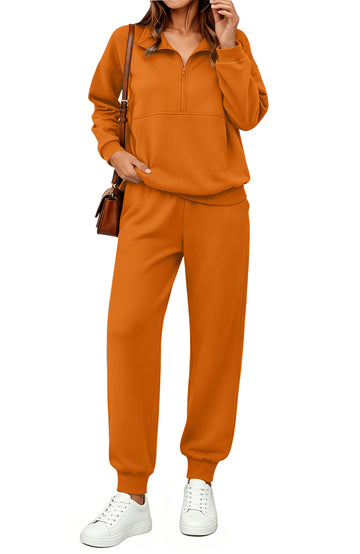 UVN 2 Piece Outfits Sets for Women Winter Half Zip Sweatsuits Long Sleeve Jogger Suit Ladies Casual Tracksuit