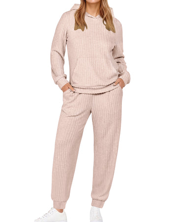 UVN Two Piece Outfits for Women Long Sleeve Hoodies Tops And Pants Pajamas Sets Casual Fall Winter Lounge Set with Pockets