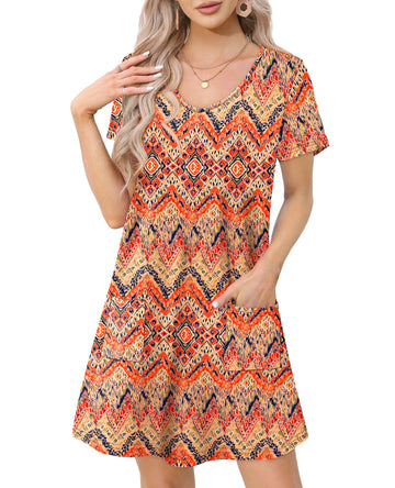 UVN Summer Dresses for Women V Neck Short Sleeve T Shirt Dress Casual Beach Sundress with Pockets