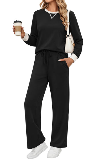 UVN Outfit Sets for Women Fall Winter Long Sleeve Tops and Pants Two Piece Lounge Sets Vacation Travel Sweatsuit Tracksuit