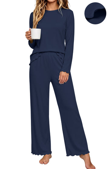 UVN Fall Womens 2 Piece Pajamas Set Loungewear Long Sleeve Tops and Pants Soft Lounge Sets