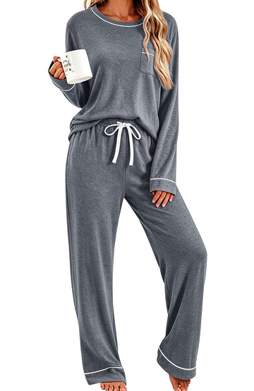 UVN Womens Pajama Sets Long Sleeve Tops and Long Pants 2 Piece Outfit Fall Casual Sleepwear Nightwear Soft Pjs Lounge Sets