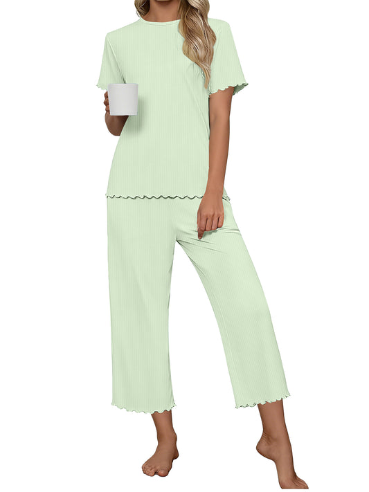UVN Pajamas for Women Short Sleeve Tops and Capri Pants Casual Womens Pajamas Sets with Pocket
