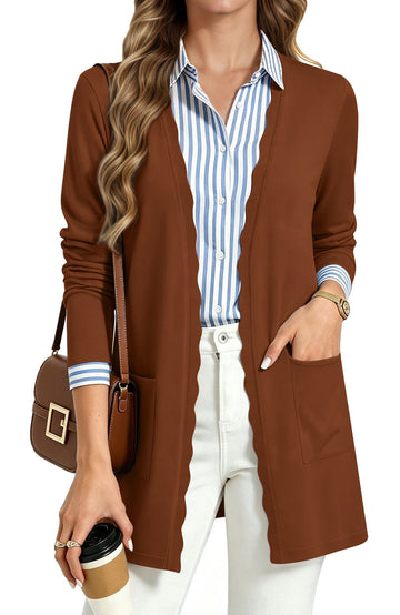 UVN Cardigan Sweater for Women Fall Long Sleeve Open Front Tops Ladies Casual Lightweight Soft Knit Coats with Pockets