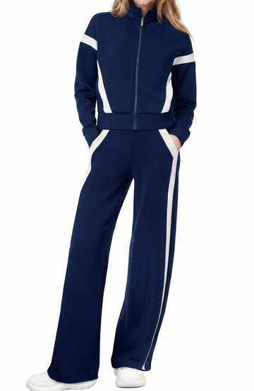 UVN Womens 2 Piece Outfits Fall Winter Casual Fashion Tracksuit Long Sleeve Zip Up Tops and Wide Leg Pants Lounge Sets