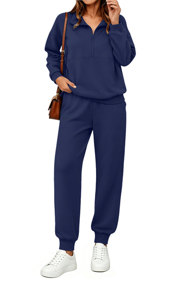 UVN 2 Piece Outfits Sets for Women Winter Half Zip Sweatsuits Long Sleeve Jogger Suit Ladies Casual Tracksuit