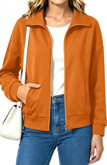 UVN Sweatshirts Jackets for Women Long Sleeve Lapel Zip Up Coats Ladies Trendy Fall Casual Outerwear Tops with Pockets