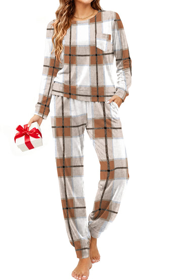 UVN Womens Velvet Pajamas Sets Winter 2 Piece Outfits Ladies Fleece Long Sleeve Sleepwear with Pockets