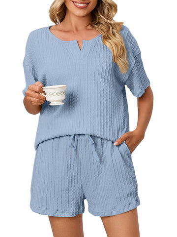 UVN 2 Piece Pajama Sets for Women Short Sleeve Top and Shorts Sleepwear Casual Lounge Set with Pockets