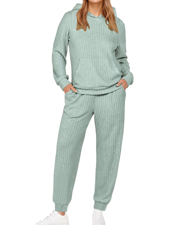 UVN Two Piece Outfits for Women Long Sleeve Hoodies Tops And Pants Pajamas Sets Casual Fall Winter Lounge Set with Pockets