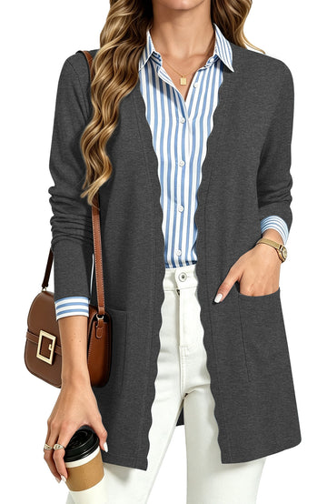 UVN Cardigan Sweater for Women Fall Long Sleeve Open Front Tops Ladies Casual Lightweight Soft Knit Coats with Pockets