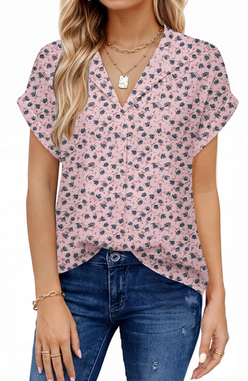 UVN Blouses for Women Summer Short Sleeve Work Shirts Dressy Casual V Neck Print Tops