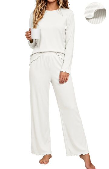 UVN Fall Womens 2 Piece Pajamas Set Loungewear Long Sleeve Tops and Pants Soft Lounge Sets