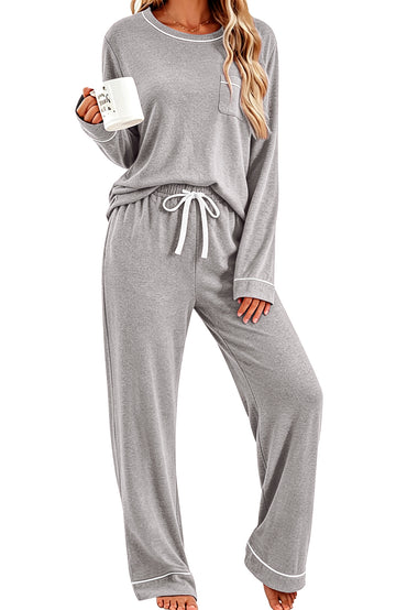 UVN Womens Pajama Sets Long Sleeve Tops and Long Pants 2 Piece Outfit Fall Casual Sleepwear Nightwear Soft Pjs Lounge Sets