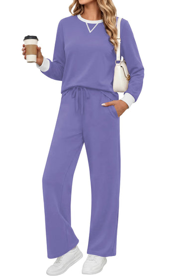 UVN Outfit Sets for Women Fall Winter Long Sleeve Tops and Pants Two Piece Lounge Sets Vacation Travel Sweatsuit Tracksuit