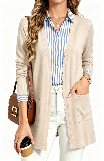 UVN Cardigan Sweater for Women Fall Long Sleeve Open Front Tops Ladies Casual Lightweight Soft Knit Coats with Pockets