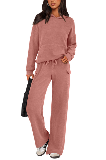 UVN Two Piece Sets for Women Fall Casual Lounge Outfits Long Sleeve Hoodies Tops and Cargo Pants Tracksuits with Pockets