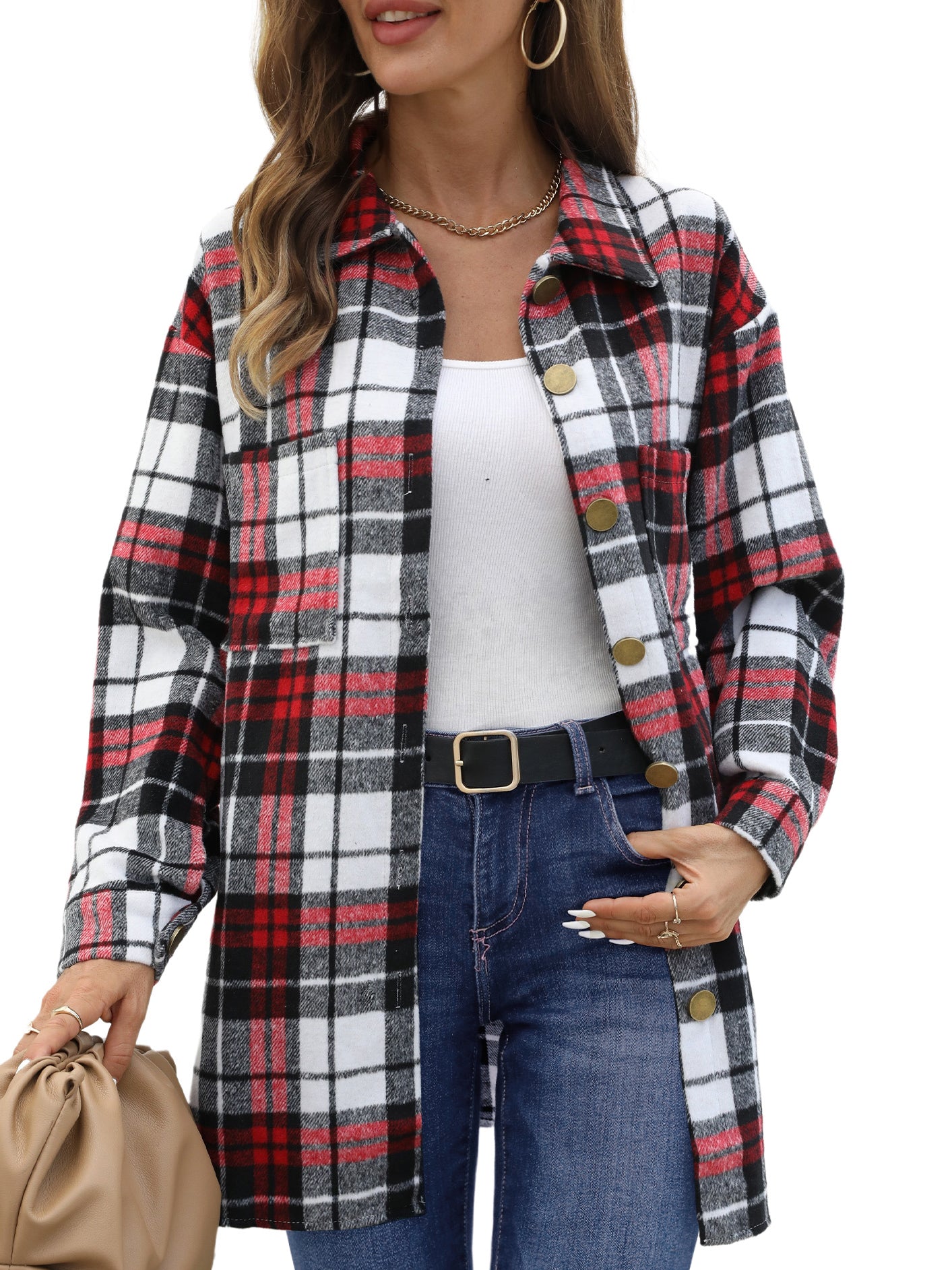 UVN Flannel Plaid Shirts for Women Shacket Jacket Long Sleeve Button Down Shirt Coats Top