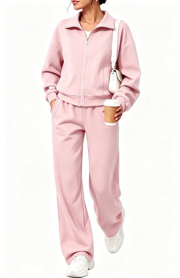 UVN Two Piece Sets for Women Fall Winter Fashion Tracksuit Outfits Lapel Long Sleeve Zip Up Tops and Pants Lounge Sets