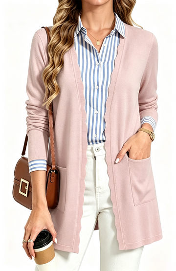 UVN Cardigan Sweater for Women Fall Long Sleeve Open Front Tops Ladies Casual Lightweight Soft Knit Coats with Pockets