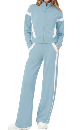 UVN Womens 2 Piece Outfits Fall Winter Casual Fashion Tracksuit Long Sleeve Zip Up Tops and Wide Leg Pants Lounge Sets