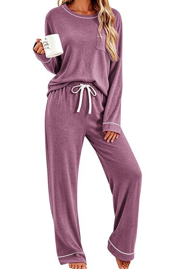UVN Womens Pajama Sets Long Sleeve Tops and Pants 2 Piece Outfits Fall Casual Sleepwear Nightwear Soft Pjs Lounge Sets