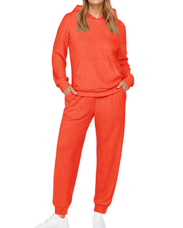 UVN Two Piece Outfits for Women Long Sleeve Hoodies Tops And Pants Pajamas Sets Casual Fall Winter Lounge Set with Pockets