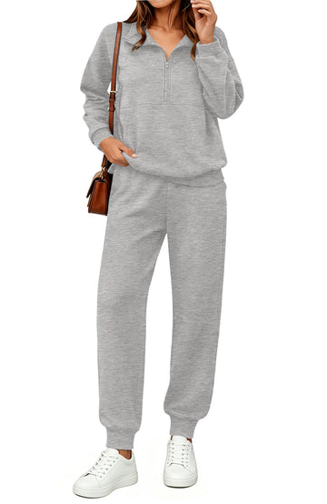 UVN 2 Piece Outfits Sets for Women Winter Half Zip Sweatsuits Long Sleeve Jogger Suit Ladies Casual Tracksuit