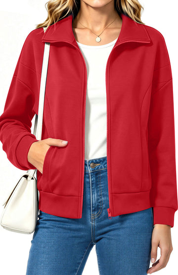 UVN Sweatshirts Jackets for Women Long Sleeve Lapel Zip Up Coats Ladies Trendy Fall Casual Outerwear Tops with Pockets