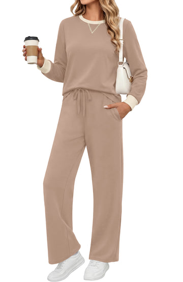UVN Outfit Sets for Women Fall Winter Long Sleeve Tops and Pants Two Piece Lounge Sets Vacation Travel Sweatsuit Tracksuit