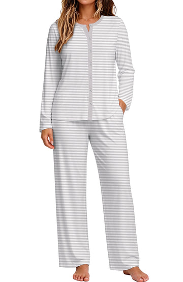 UVN Womens Pajama Sets Fall Long Sleeve Button Down Tops and Pants 2 Piece Outfits Soft Pjs Sleepwear Loungewear with Pockets