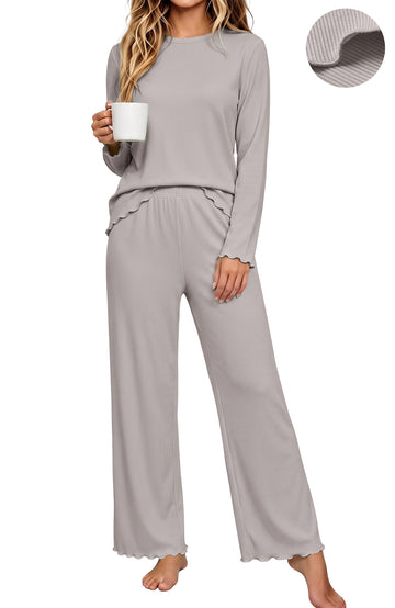 UVN Fall Womens 2 Piece Pajamas Set Loungewear Long Sleeve Tops and Pants Soft Lounge Sets