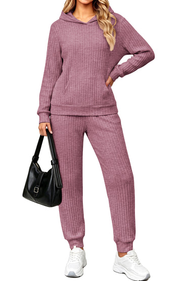 UVN Two Piece Outfits for Women Long Sleeve Hoodies Tops And Pants Pajamas Sets Casual Fall Winter Lounge Set with Pockets