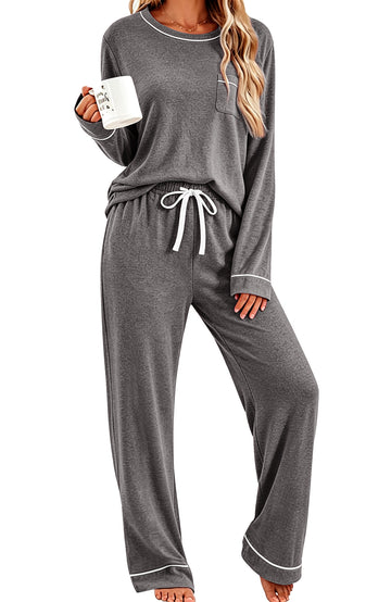 UVN Womens Pajama Sets Long Sleeve Tops and Long Pants 2 Piece Outfit Fall Casual Sleepwear Nightwear Soft Pjs Lounge Sets
