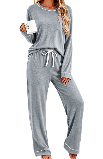 UVN Womens Pajama Sets Long Sleeve Tops and Pants 2 Piece Outfits Fall Casual Sleepwear Nightwear Soft Pjs Lounge Sets