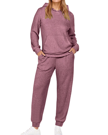 UVN Two Piece Outfits for Women Long Sleeve Hoodies Tops And Pants Pajamas Sets Casual Fall Winter Lounge Set with Pockets