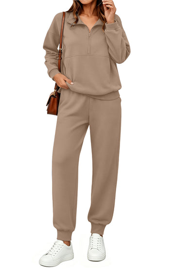UVN 2 Piece Outfits Sets for Women Winter Half Zip Sweatsuits Long Sleeve Jogger Suit Ladies Casual Tracksuit