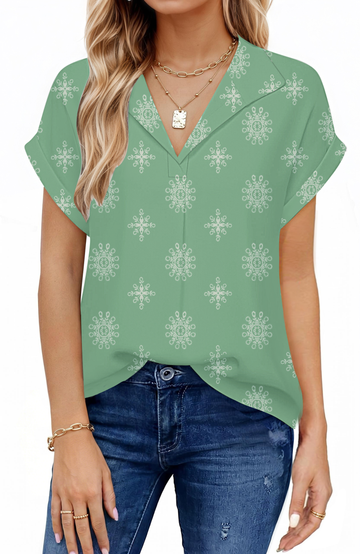 UVN Blouses for Women Summer Short Sleeve Work Shirts Dressy Casual V Neck Print Tops