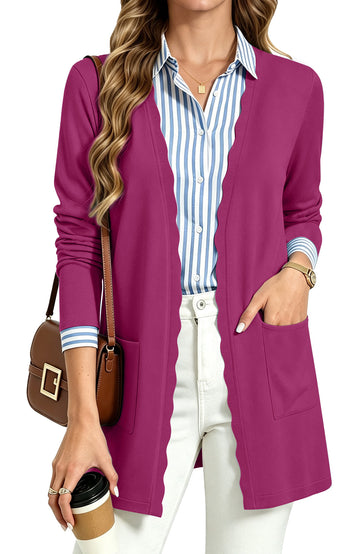 UVN Cardigan Sweater for Women Fall Long Sleeve Open Front Tops Ladies Casual Lightweight Soft Knit Coats with Pockets