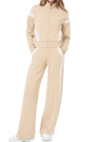 UVN Womens 2 Piece Outfits Fall Winter Casual Fashion Tracksuit Long Sleeve Zip Up Tops and Wide Leg Pants Lounge Sets