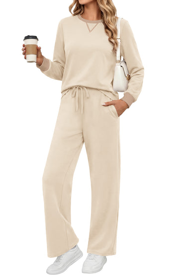 UVN Outfit Sets for Women Fall Winter Long Sleeve Tops and Pants Two Piece Lounge Sets Vacation Travel Sweatsuit Tracksuit
