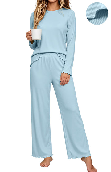 UVN Fall Womens 2 Piece Pajamas Set Loungewear Long Sleeve Tops and Pants Soft Lounge Sets