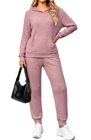 UVN Two Piece Outfits for Women Long Sleeve Hoodies Tops And Pants Pajamas Sets Casual Fall Winter Lounge Set with Pockets