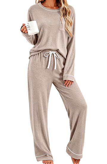 UVN Womens Pajama Sets Long Sleeve Tops and Long Pants 2 Piece Outfit Fall Casual Sleepwear Nightwear Soft Pjs Lounge Sets